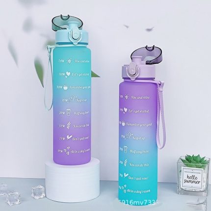 Gourde de sport grande capacité 1000 ml, gobelet à effet dégradé, idéale pour les voyages, la salle de sport et le fitness en extérieur. Bouteilles d'eau portables.